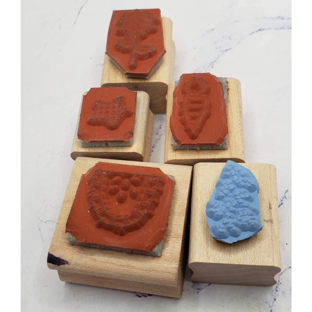 Stampin Up Farmhouse Lot of 5 Vegetables and Plants Wood Mounted Rubber Stamp